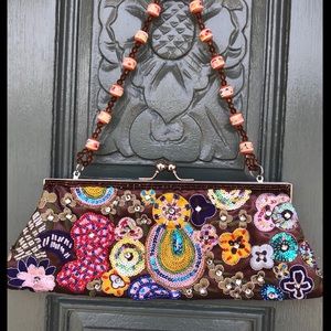 Ebisu colorful floral embroidered & beaded purse.